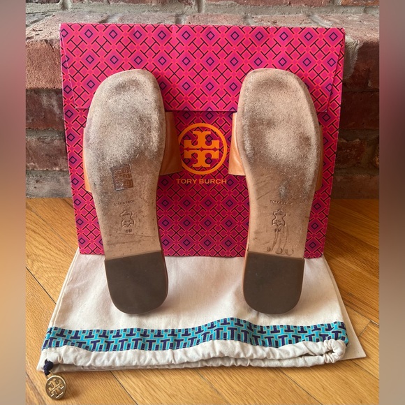 Tory Burch Tan Ines Leather Single-Band Slide Sandals - Picture 6 of 11